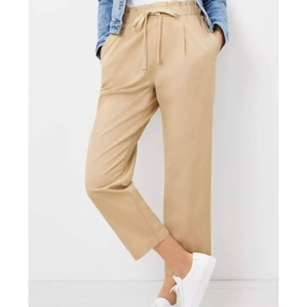 LOFT Pants Women's XL Khaki Poplin Jogger Pants Tapered Cotton Pull On